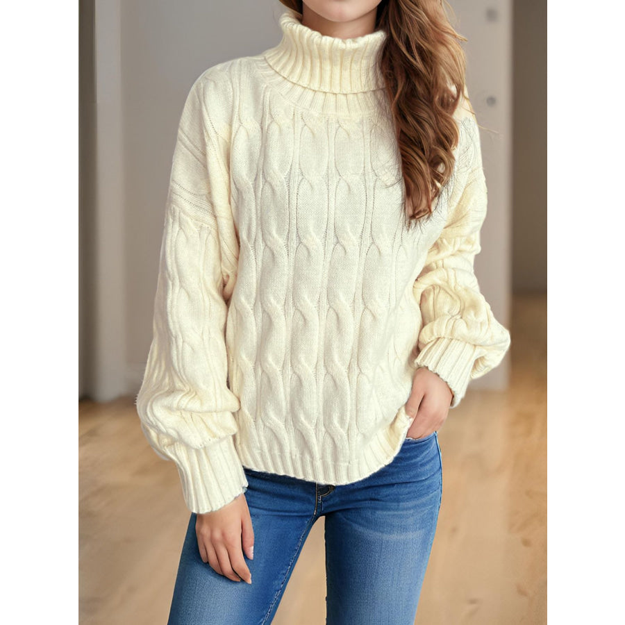 Cable-Knit Turtleneck Long Sleeve Sweater Apparel and Accessories