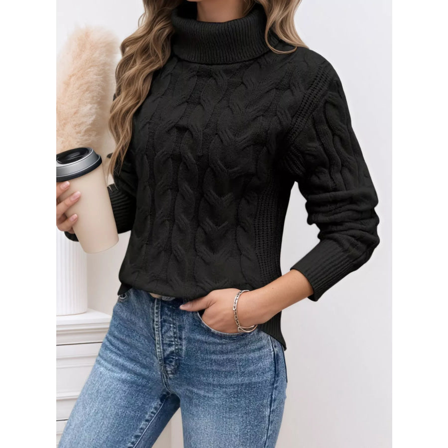 Cable Knit Turtleneck Long Sleeve Sweater Apparel and Accessories