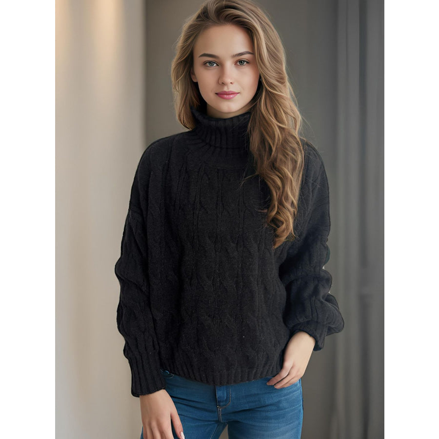 Cable-Knit Turtleneck Long Sleeve Sweater Apparel and Accessories