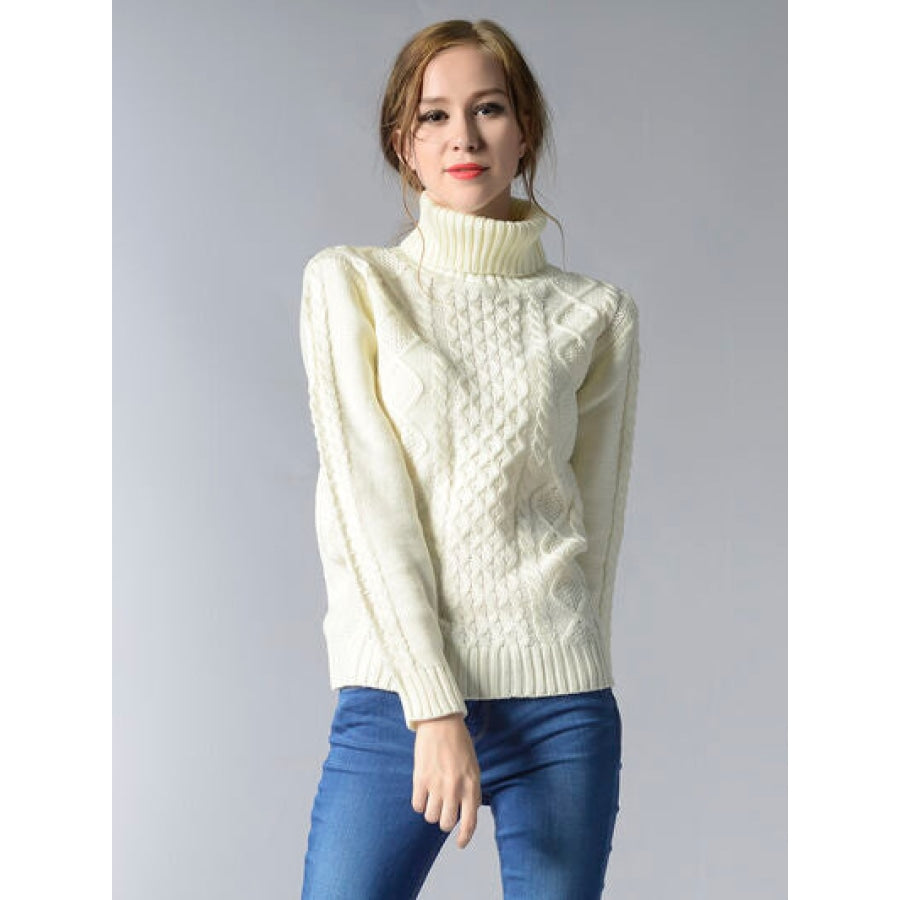 Cable-Knit Turtleneck Pullover Sweater Clothing