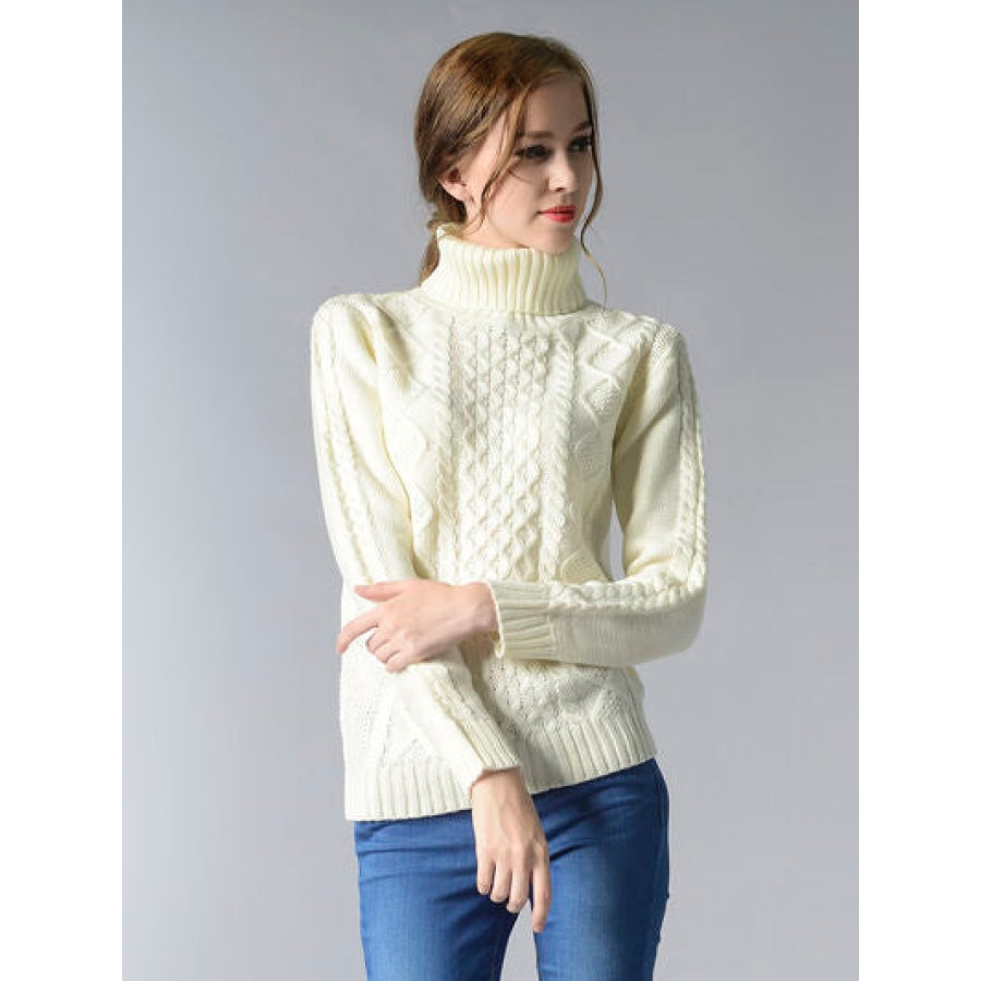 Cable-Knit Turtleneck Pullover Sweater Clothing