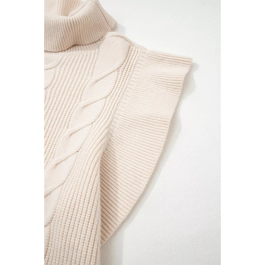 Cable Knit Turtleneck Ruffled Short Sleeve Sweater Apparel and Accessories