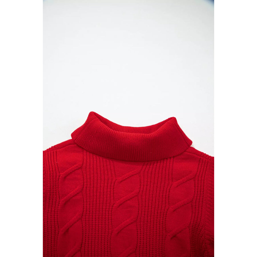 Cable Knit Turtleneck Ruffled Short Sleeve Sweater Apparel and Accessories