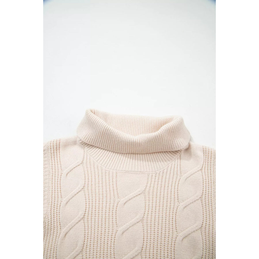 Cable Knit Turtleneck Ruffled Short Sleeve Sweater Apparel and Accessories