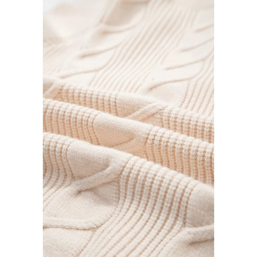 Cable Knit Turtleneck Ruffled Short Sleeve Sweater Apparel and Accessories