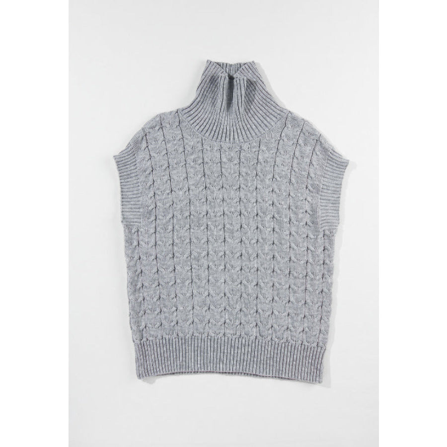 Cable Knit Turtleneck Short Sleeve Sweater Apparel and Accessories