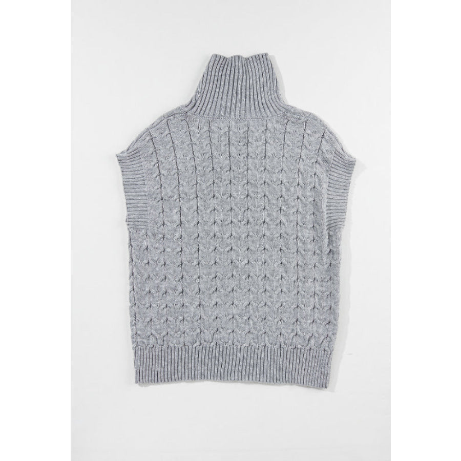 Cable Knit Turtleneck Short Sleeve Sweater Apparel and Accessories