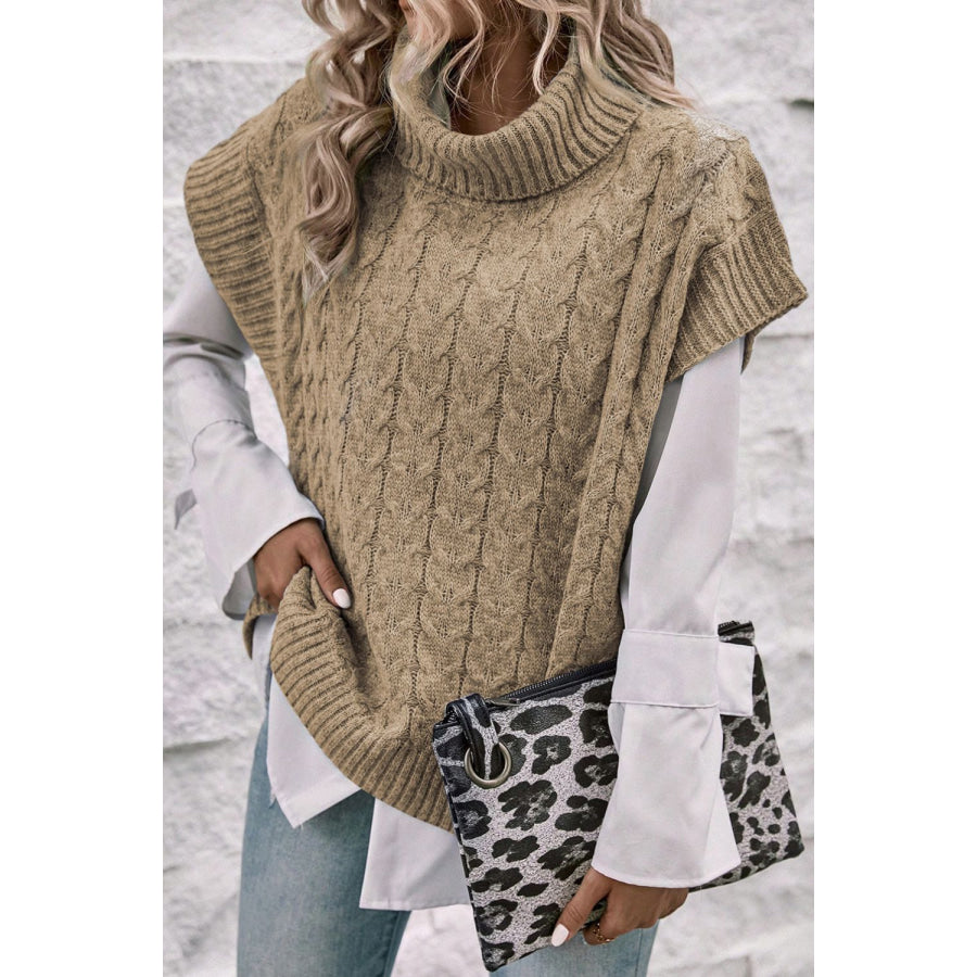 Cable Knit Turtleneck Short Sleeve Sweater Apparel and Accessories