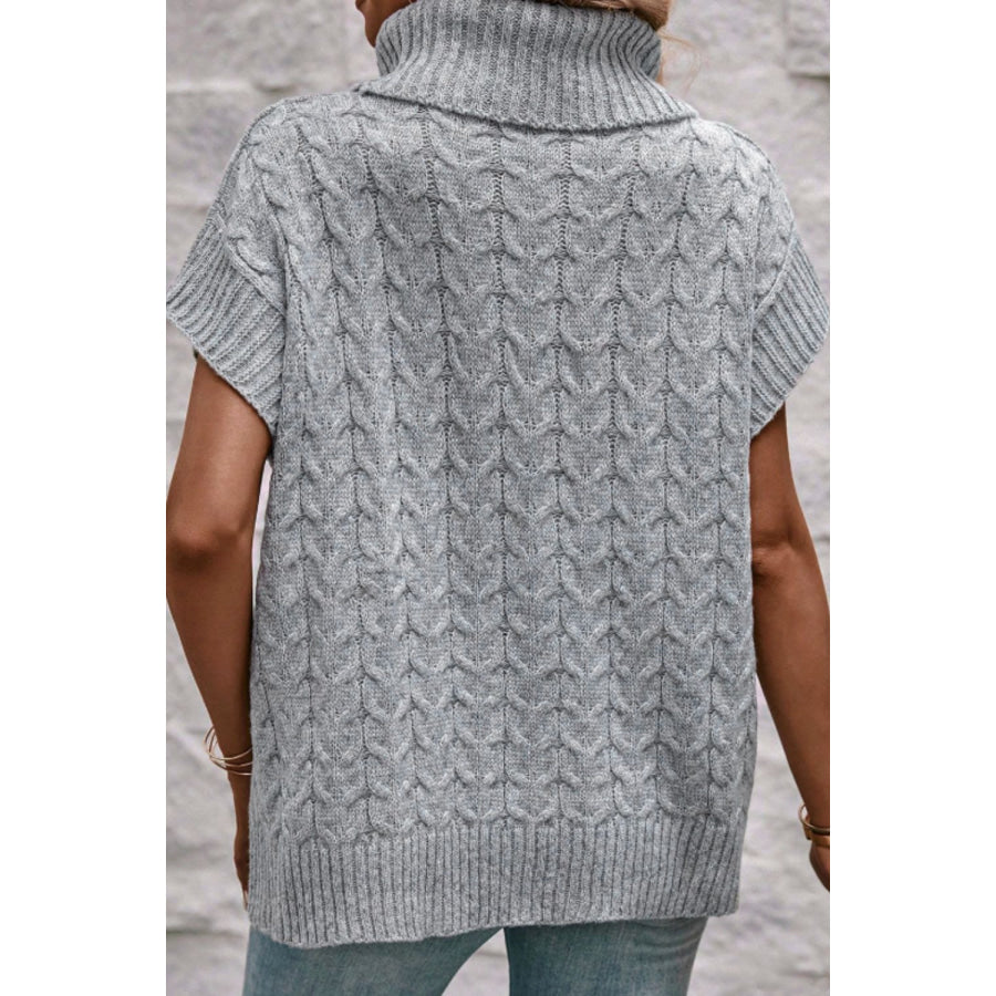 Cable Knit Turtleneck Short Sleeve Sweater Apparel and Accessories