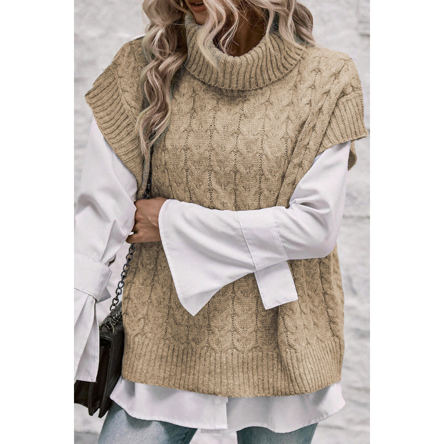 Cable Knit Turtleneck Short Sleeve Sweater Apparel and Accessories