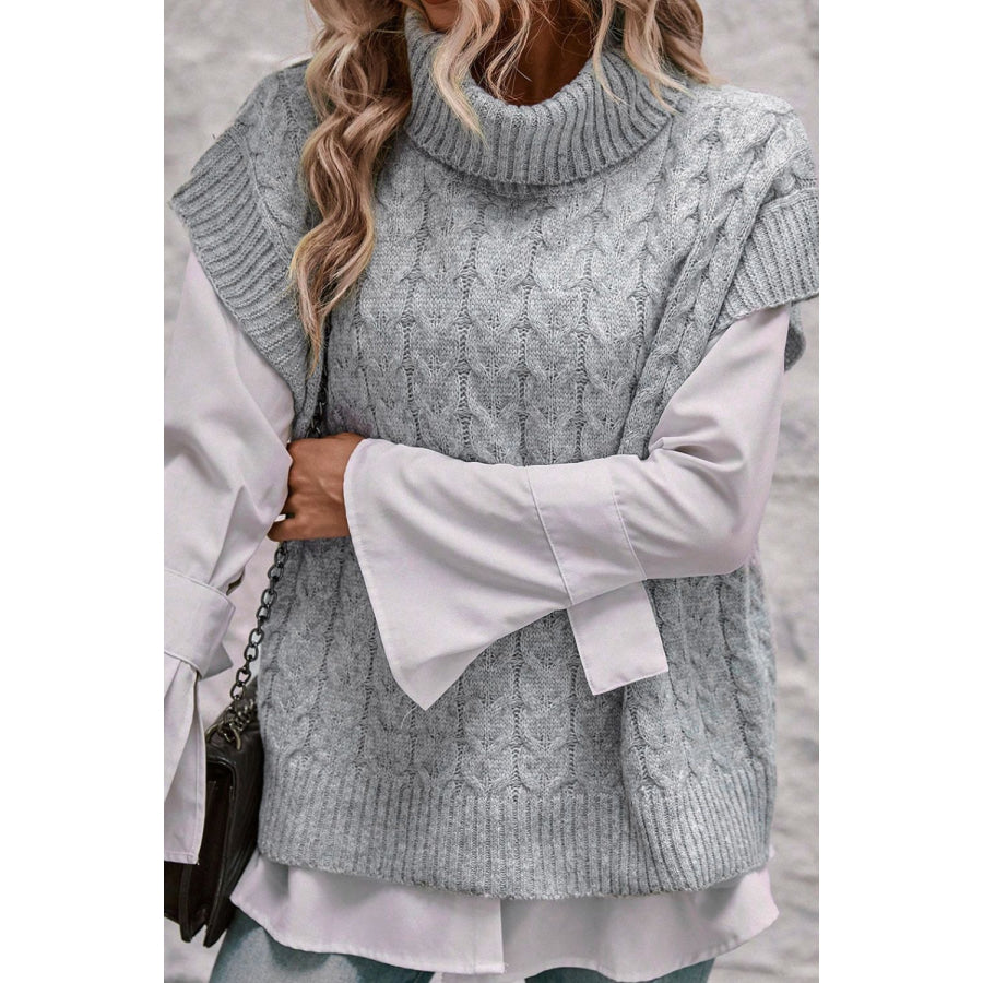 Cable Knit Turtleneck Short Sleeve Sweater Apparel and Accessories