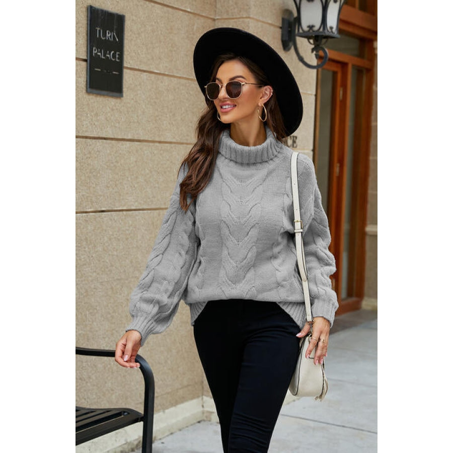 Cable-Knit Turtleneck Sweater Heather Gray / S Clothing