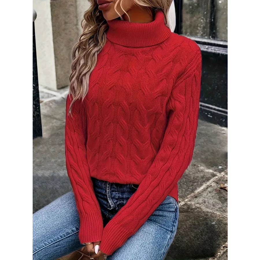 Cable-Knit Turtleneck Sweater Royal Blue / S Apparel and Accessories
