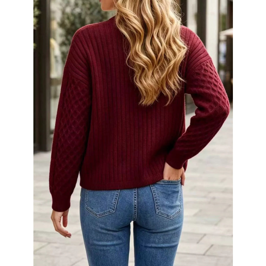 Cable-Knit V-Neck Button-Down Cardigan Apparel and Accessories