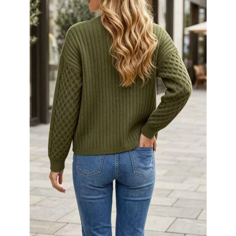 Cable-Knit V-Neck Button-Down Cardigan Apparel and Accessories
