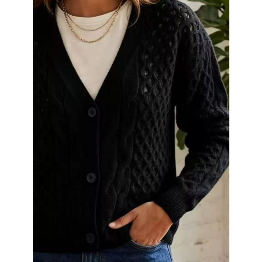 Cable-Knit V-Neck Button-Down Cardigan Apparel and Accessories