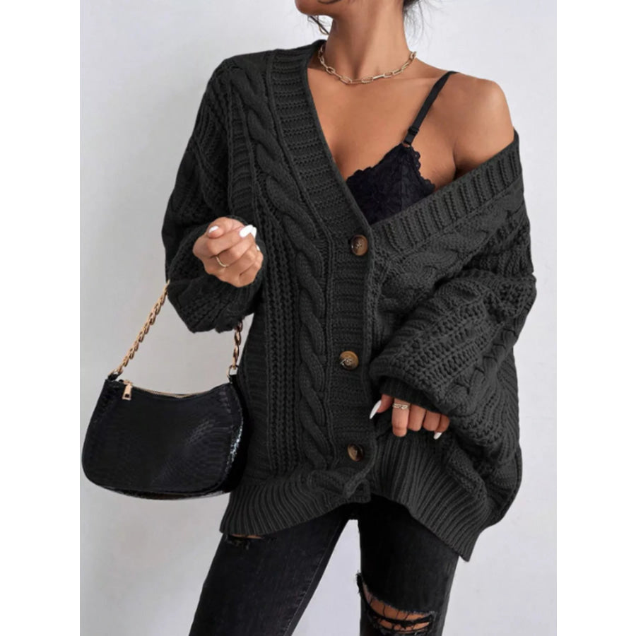 Cable Knit V-Neck Button-Down Cardigan Apparel and Accessories