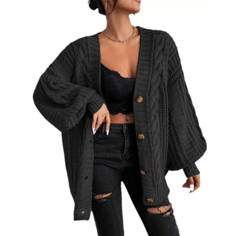 Cable Knit V-Neck Button-Down Cardigan Apparel and Accessories