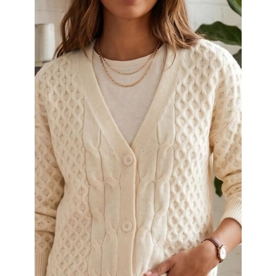 Cable-Knit V-Neck Button-Down Cardigan Apparel and Accessories
