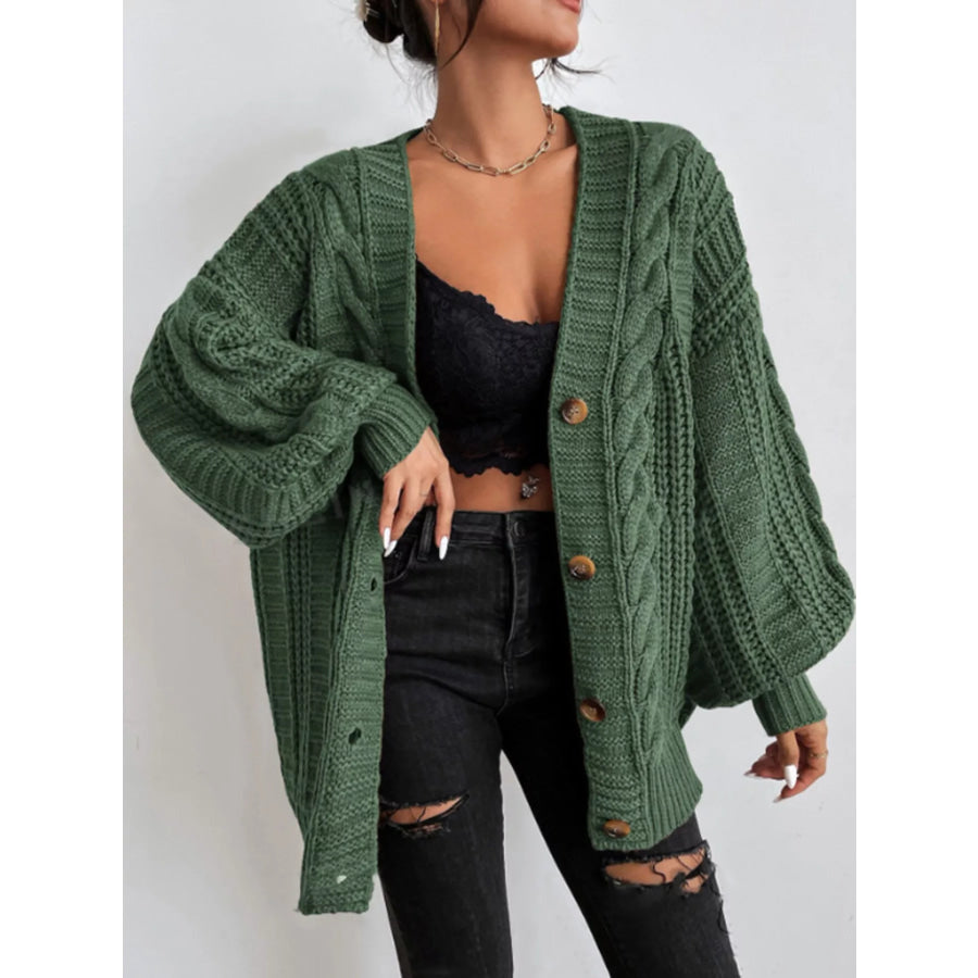Cable Knit V-Neck Button-Down Cardigan Apparel and Accessories