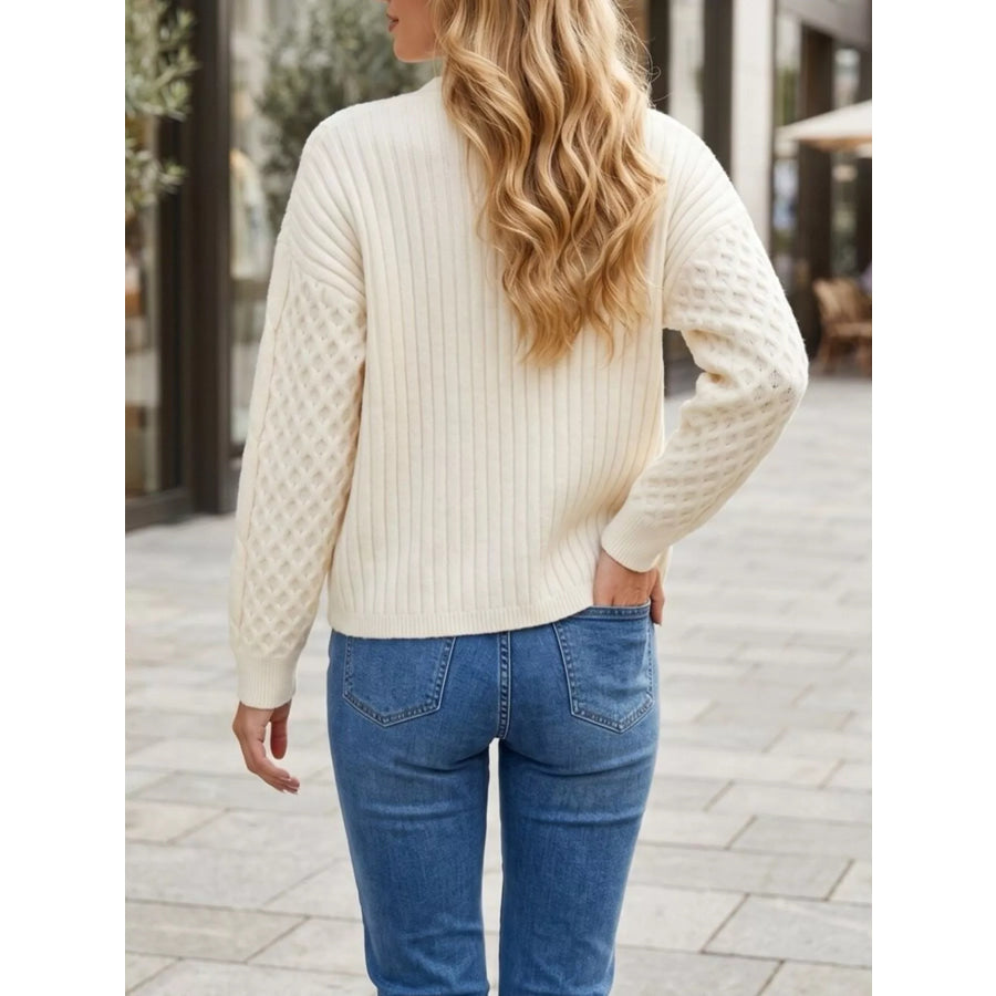 Cable-Knit V-Neck Button-Down Cardigan Apparel and Accessories