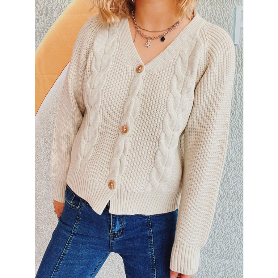 Cable-Knit V-Neck Button Down Long Sleeve Cardigan Apparel and Accessories