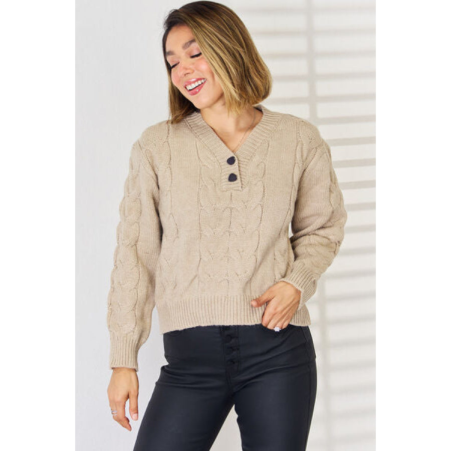 Cable - Knit V - Neck Dropped Shoulder Sweater Apparel and Accessories