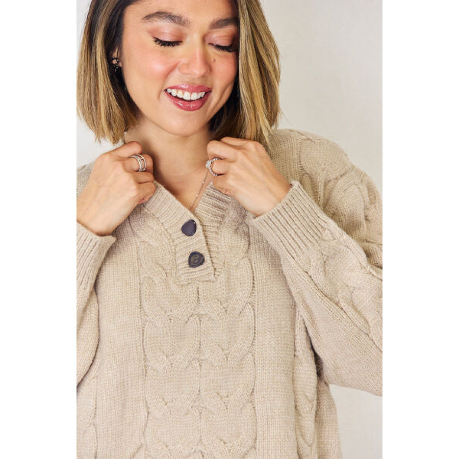 Cable - Knit V - Neck Dropped Shoulder Sweater Apparel and Accessories
