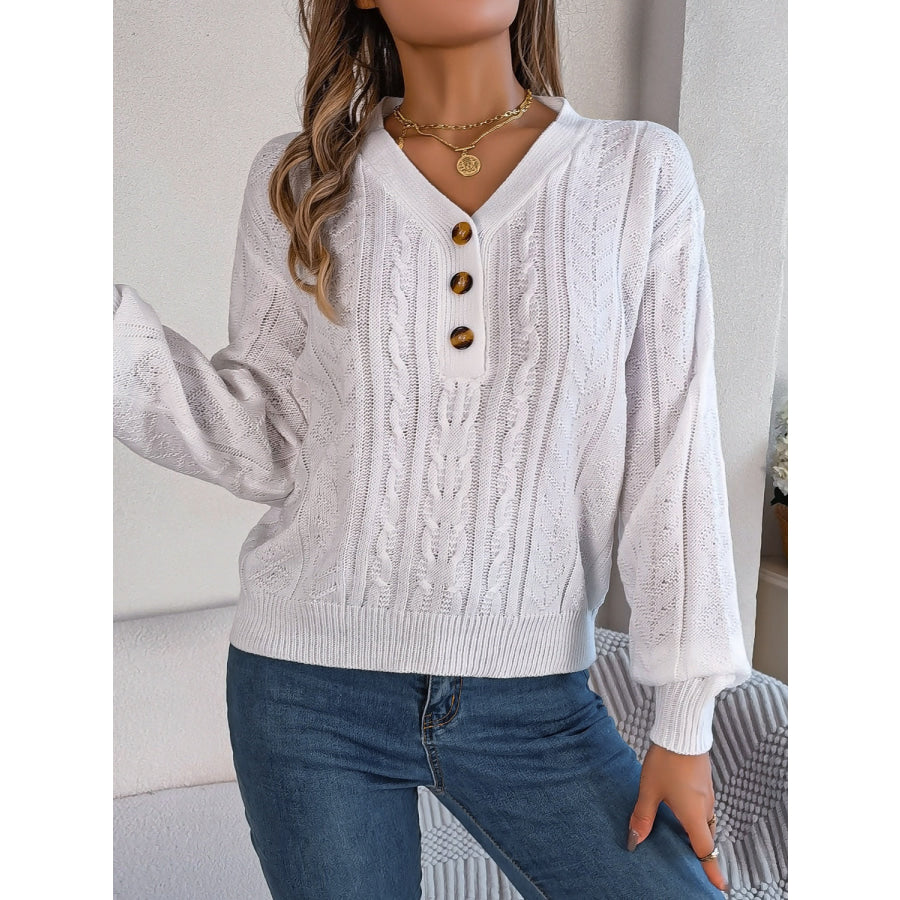 Cable-Knit V-Neck Long Sleeve Sweater Apparel and Accessories