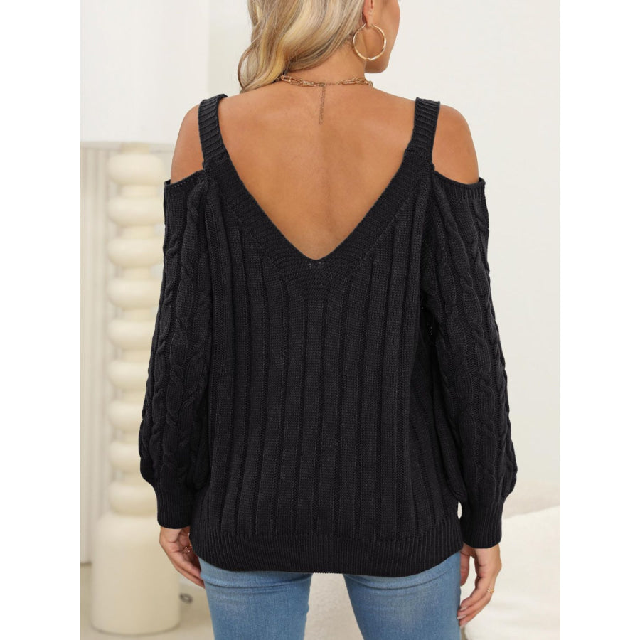 Cable-Knit V-Neck Long Sleeve Sweater Apparel and Accessories