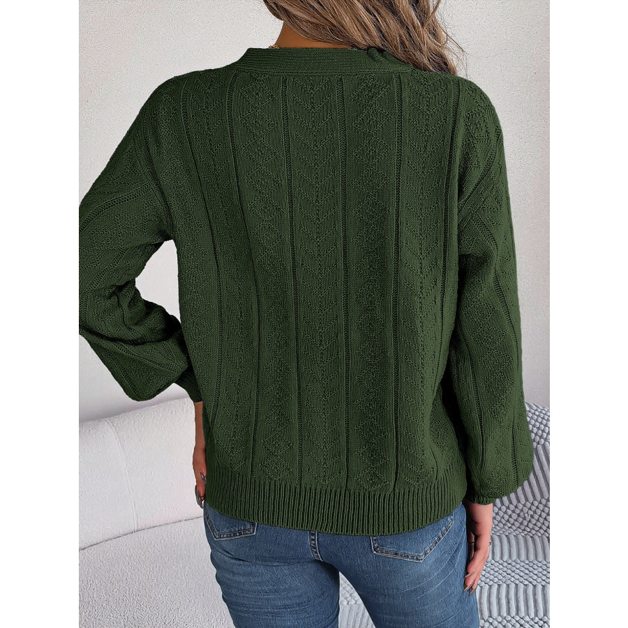 Cable-Knit V-Neck Long Sleeve Sweater Apparel and Accessories