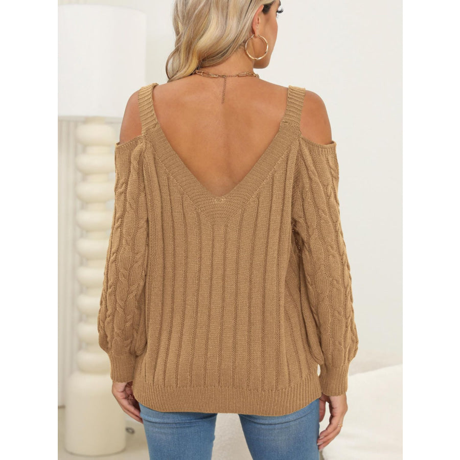 Cable-Knit V-Neck Long Sleeve Sweater Apparel and Accessories