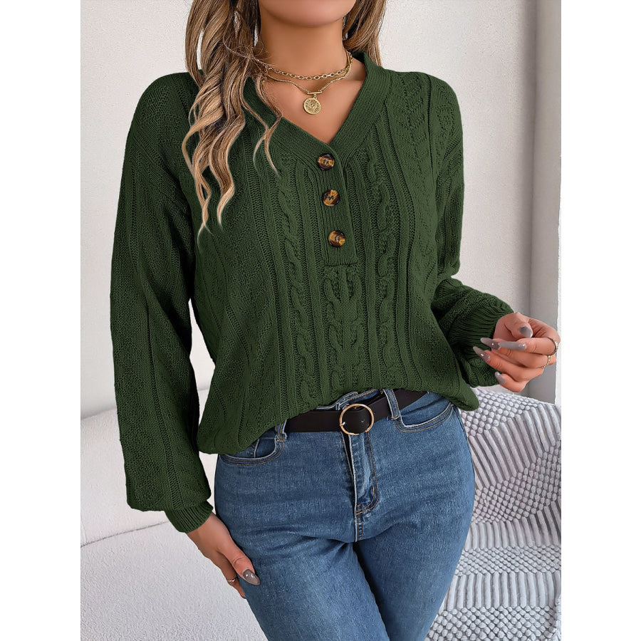 Cable-Knit V-Neck Long Sleeve Sweater Apparel and Accessories