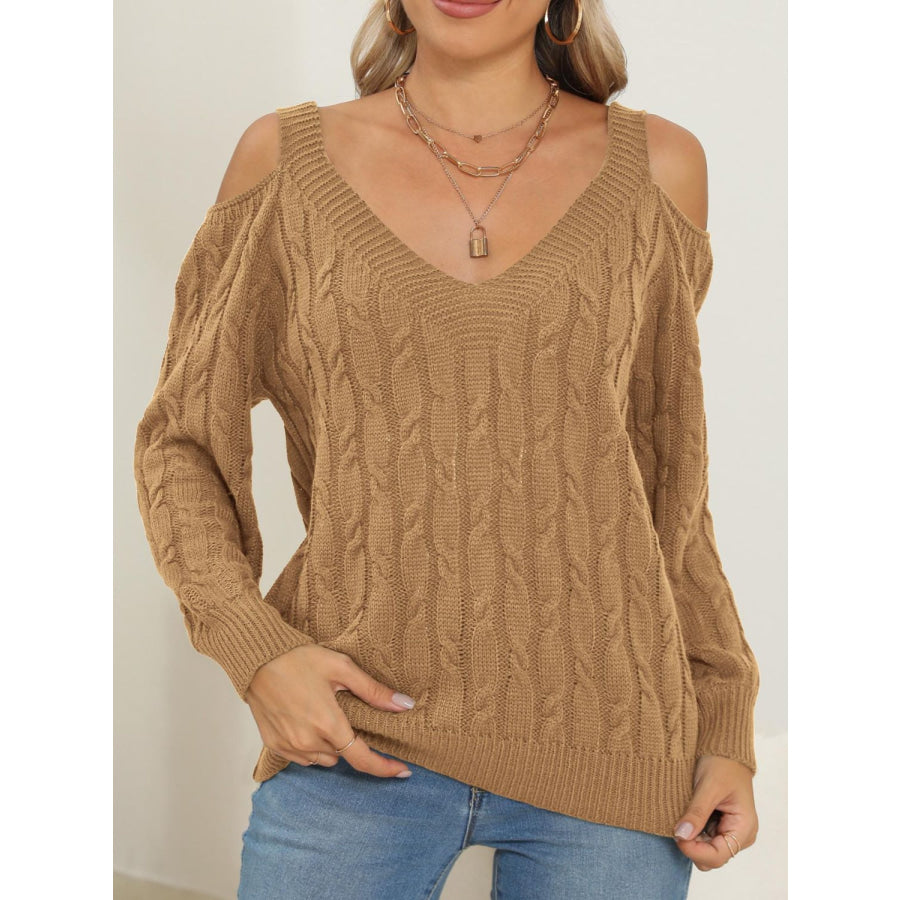 Cable-Knit V-Neck Long Sleeve Sweater Apparel and Accessories