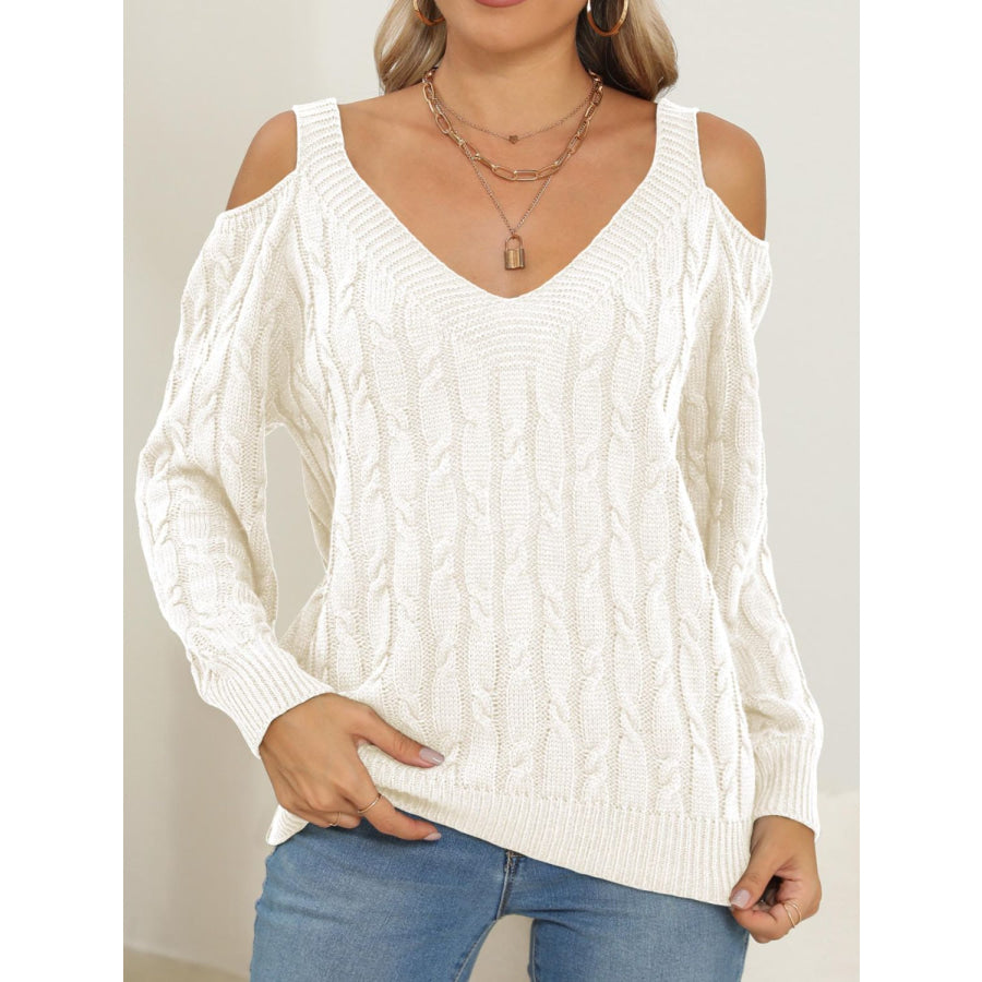 Cable-Knit V-Neck Long Sleeve Sweater Apparel and Accessories