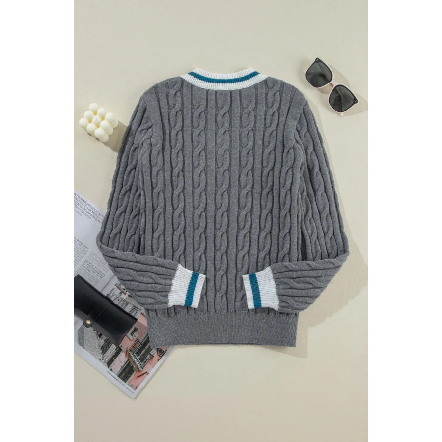 Cable-Knit V-Neck Long Sleeve Sweater Apparel and Accessories