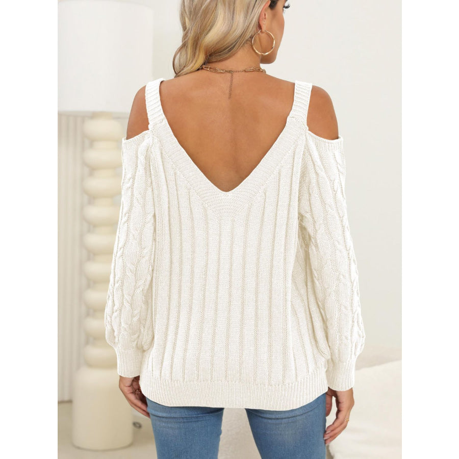 Cable-Knit V-Neck Long Sleeve Sweater Apparel and Accessories