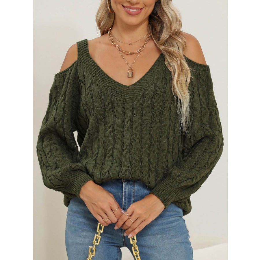 Cable-Knit V-Neck Long Sleeve Sweater Apparel and Accessories