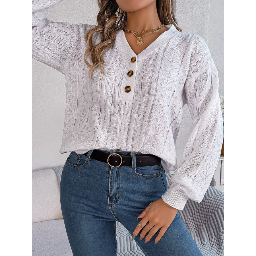 Cable-Knit V-Neck Long Sleeve Sweater Apparel and Accessories