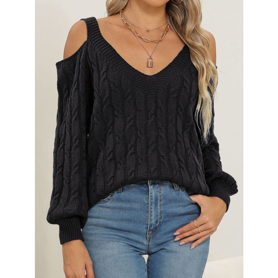 Cable-Knit V-Neck Long Sleeve Sweater Apparel and Accessories