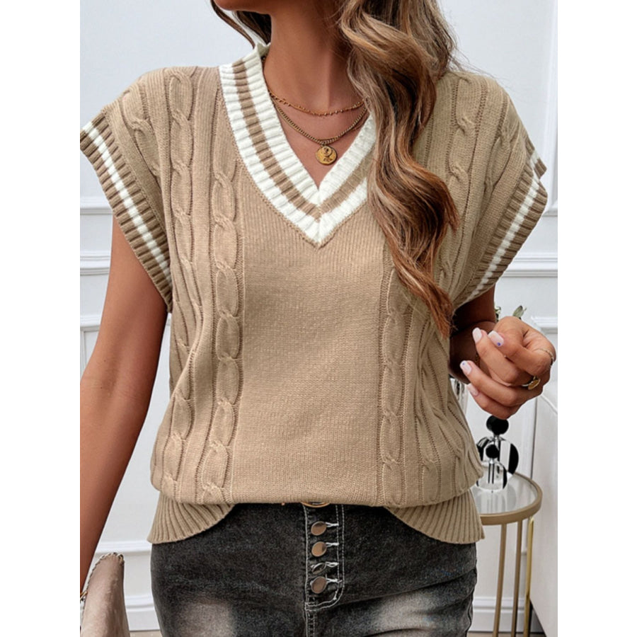 Cable-Knit V-Neck Sweater Vest Apparel and Accessories