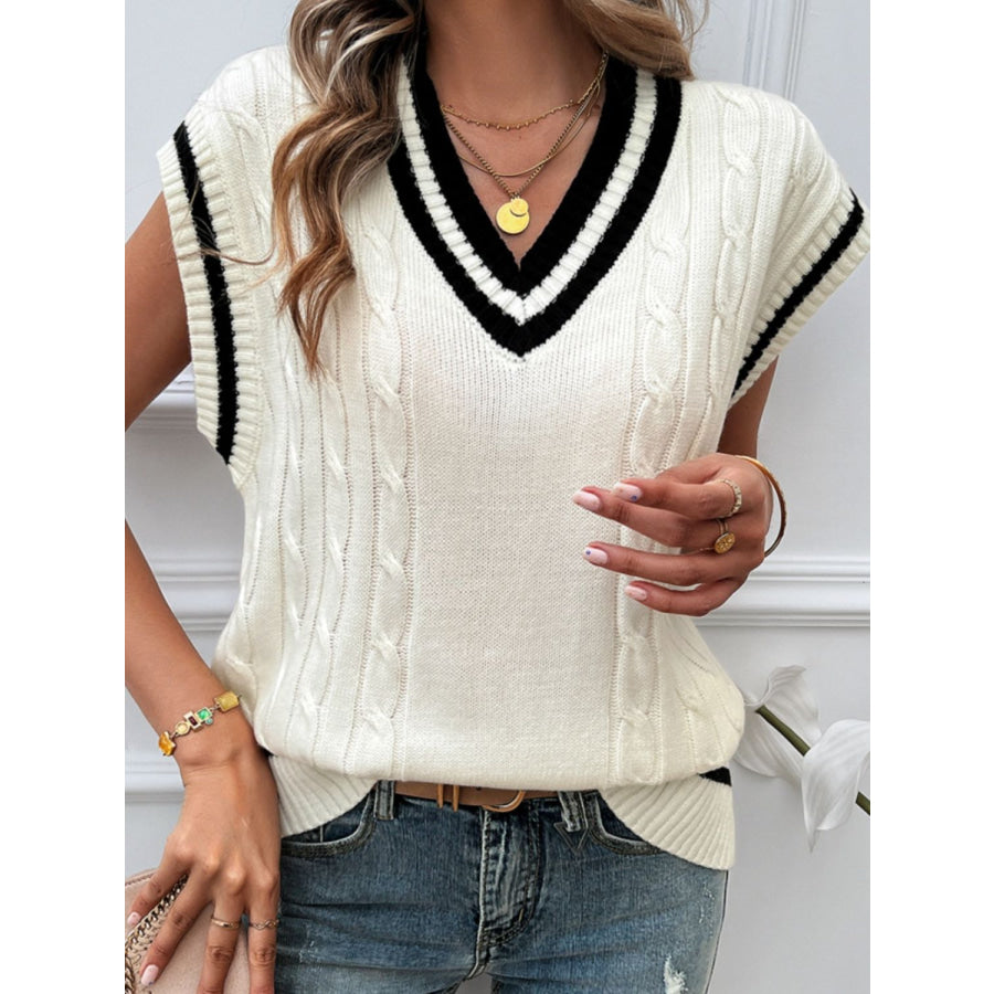 Cable-Knit V-Neck Sweater Vest Apparel and Accessories