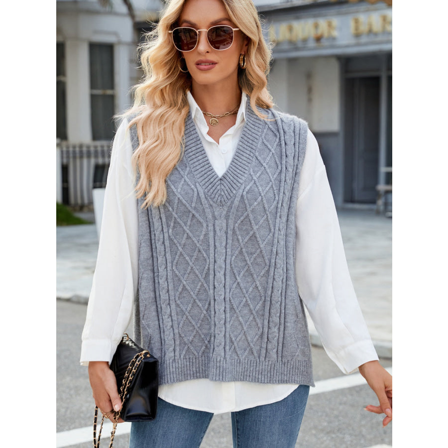 Cable Knit V-Neck Sweater Vest Apparel and Accessories