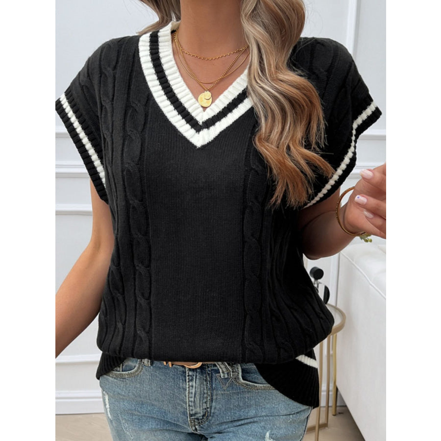 Cable-Knit V-Neck Sweater Vest Apparel and Accessories