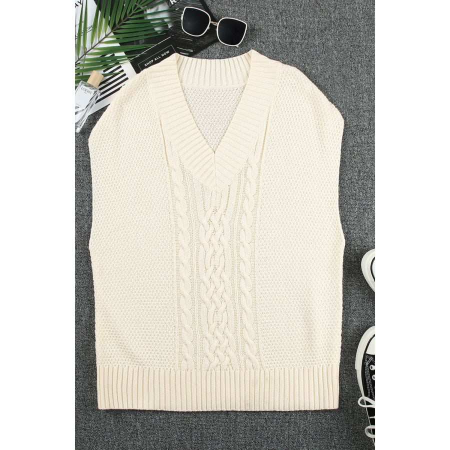 Cable-Knit V-Neck Sweater Vest Apparel and Accessories