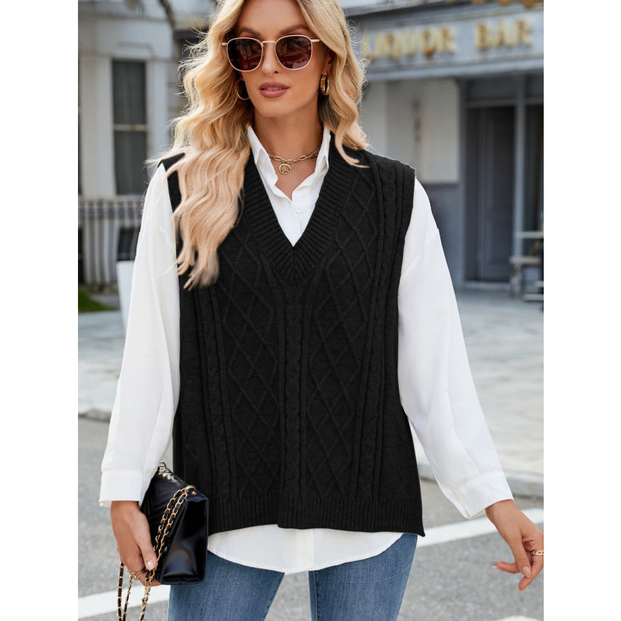 Cable Knit V-Neck Sweater Vest Apparel and Accessories