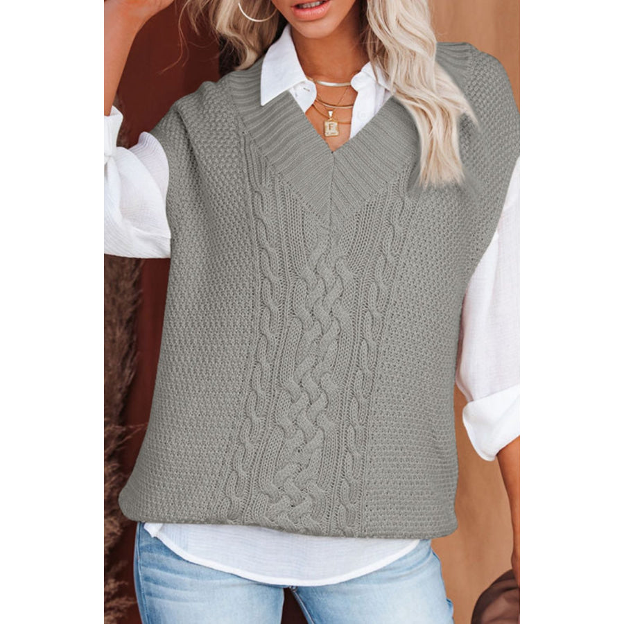 Cable-Knit V-Neck Sweater Vest Apparel and Accessories