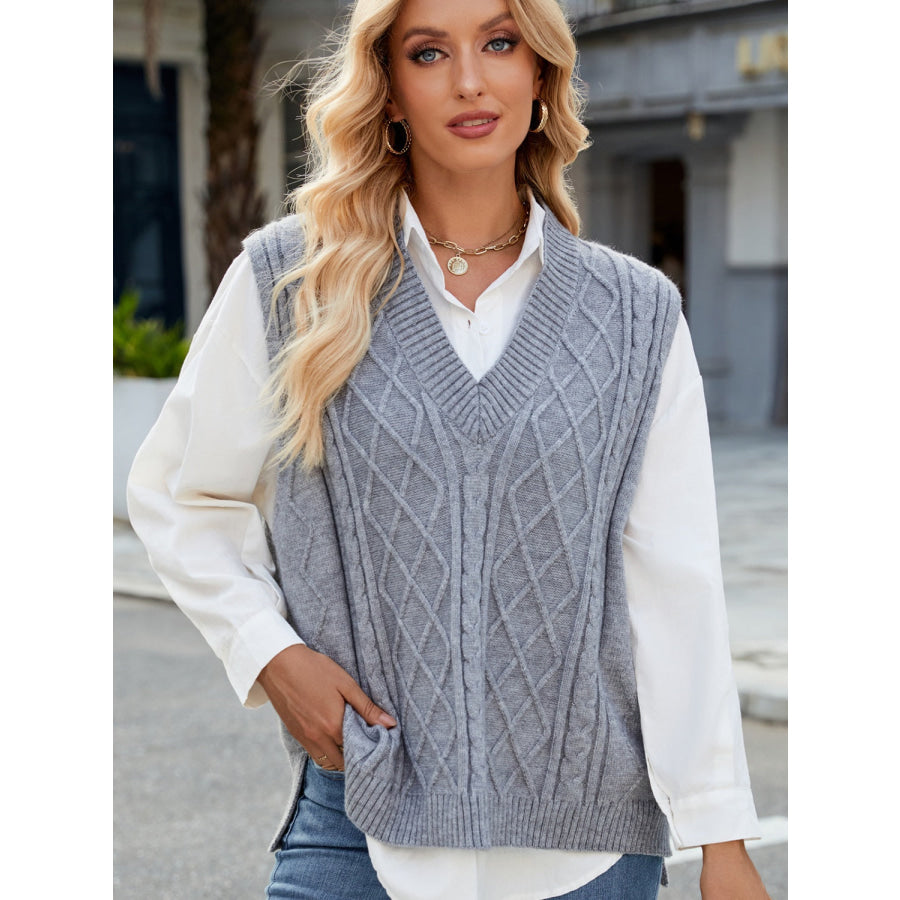 Cable Knit V-Neck Sweater Vest Apparel and Accessories