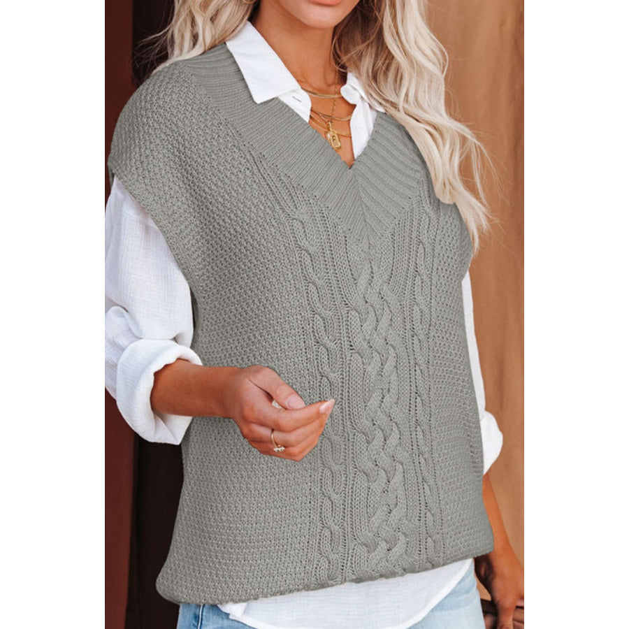 Cable-Knit V-Neck Sweater Vest Apparel and Accessories