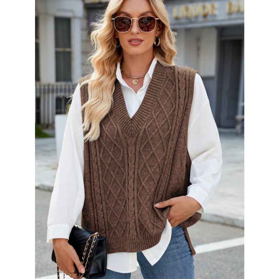 Cable Knit V-Neck Sweater Vest Apparel and Accessories